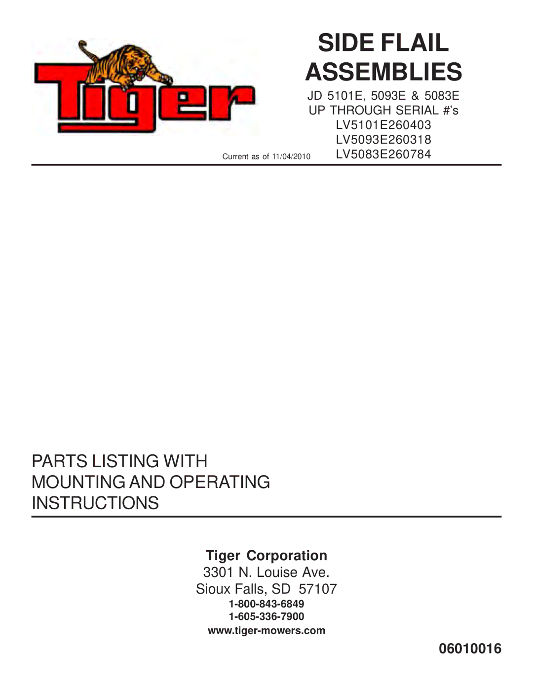 Tiger JD 5101E, JD 5083E, JD 5093E manual Side Flail Assemblies 