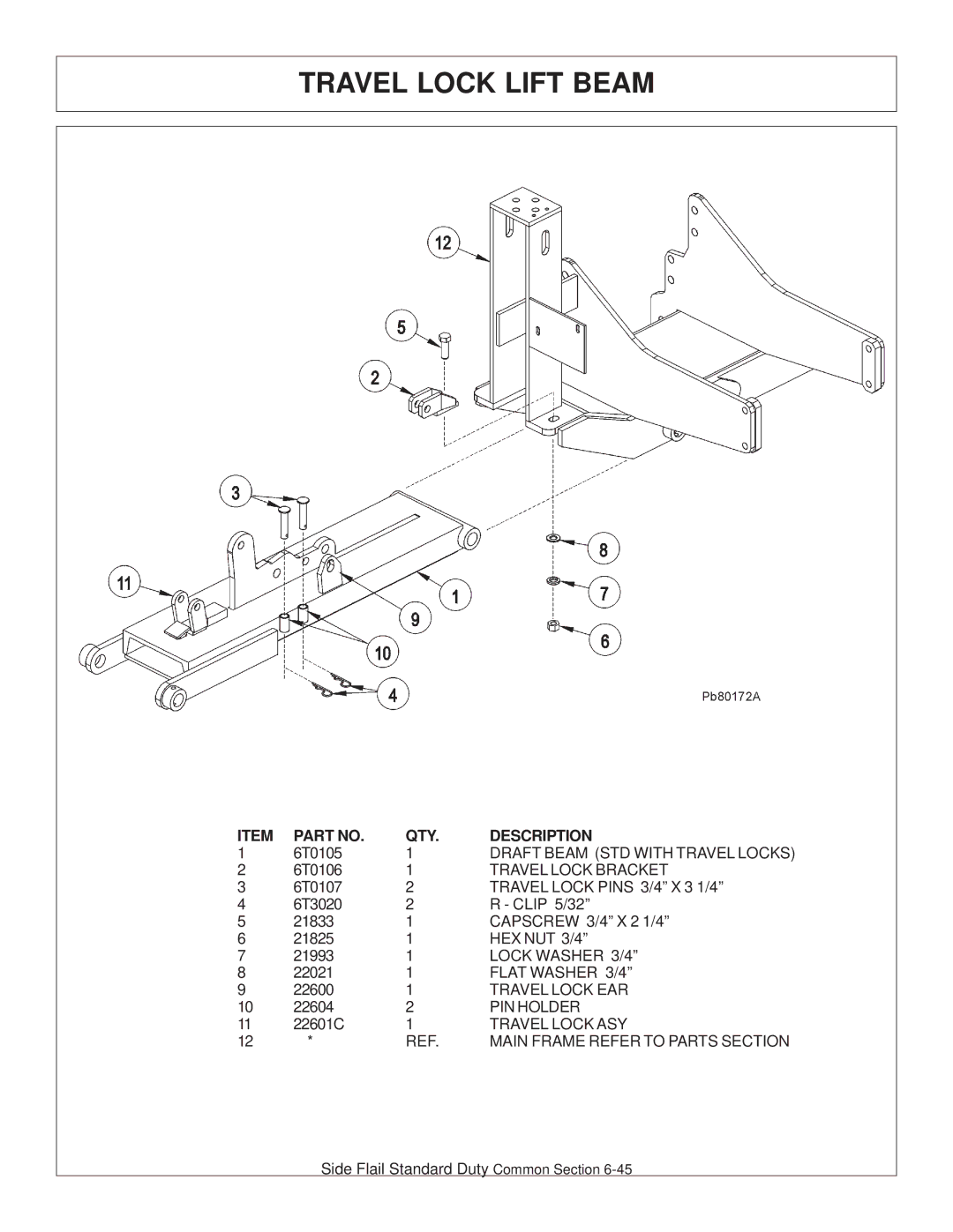 Tiger JD 5093E, JD 5083E, JD 5101E manual Travel Lock Lift Beam, Travel Lock Bracket 