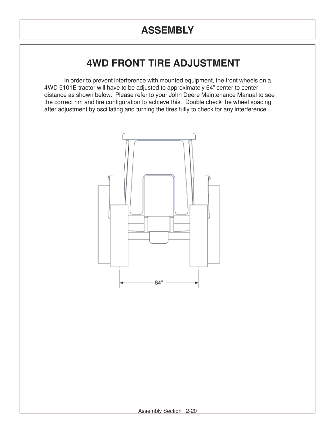 Tiger JD 5093E, JD 5083E, JD 5101E manual Assembly 4WD Front Tire Adjustment 