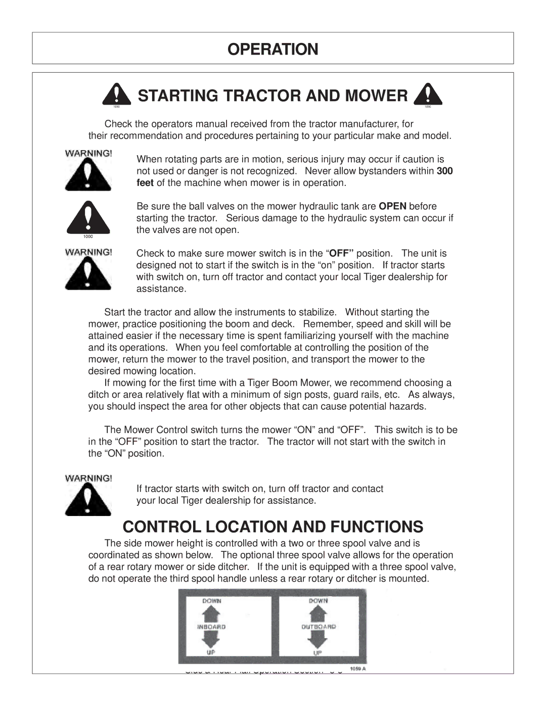 Tiger JD 5101E, JD 5083E, JD 5093E manual Operation Starting Tractor and Mower, Control Location and Functions 