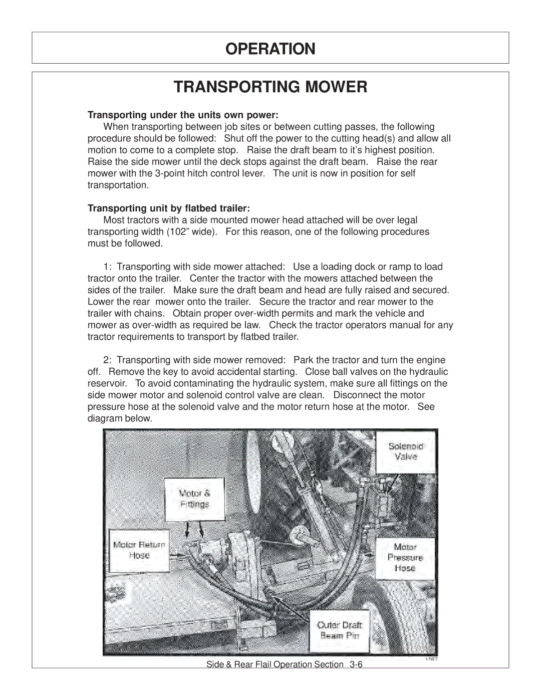 Tiger JD 5101E, JD 5083E, JD 5093E manual Operation Transporting Mower, Transporting under the units own power 