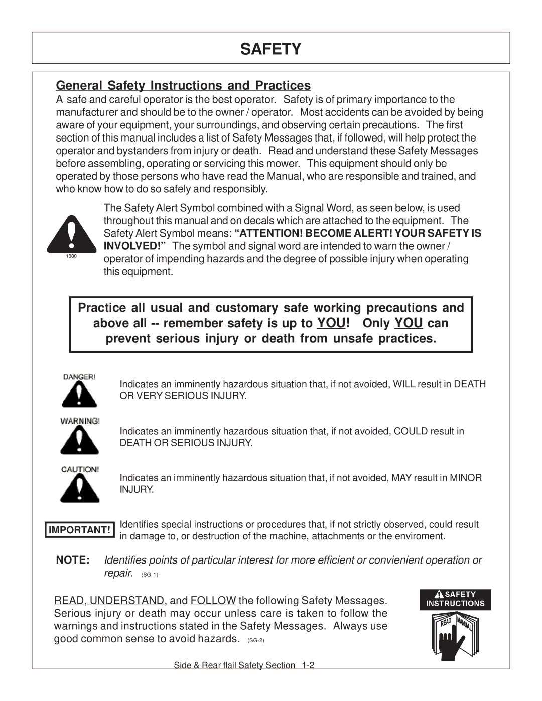 Tiger JD 5083E, JD 5101E, JD 5093E manual General Safety Instructions and Practices 