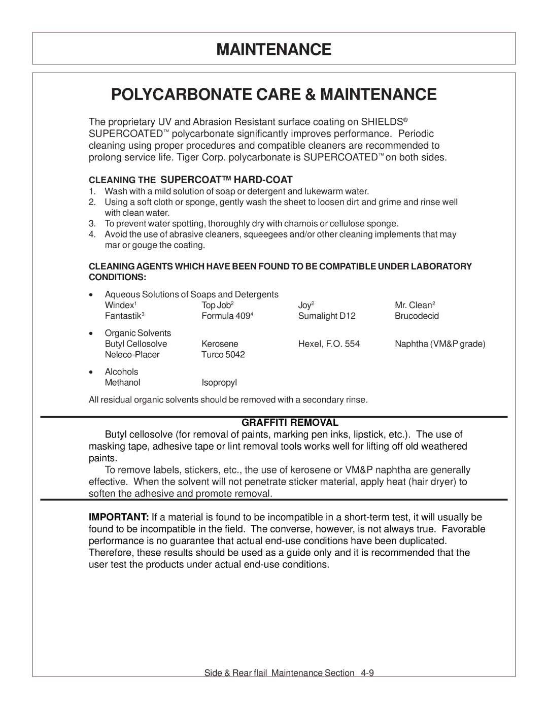 Tiger JD 5101E, JD 5083E, JD 5093E manual Maintenance Polycarbonate Care & Maintenance, Cleaning the Supercoat HARD-COAT 