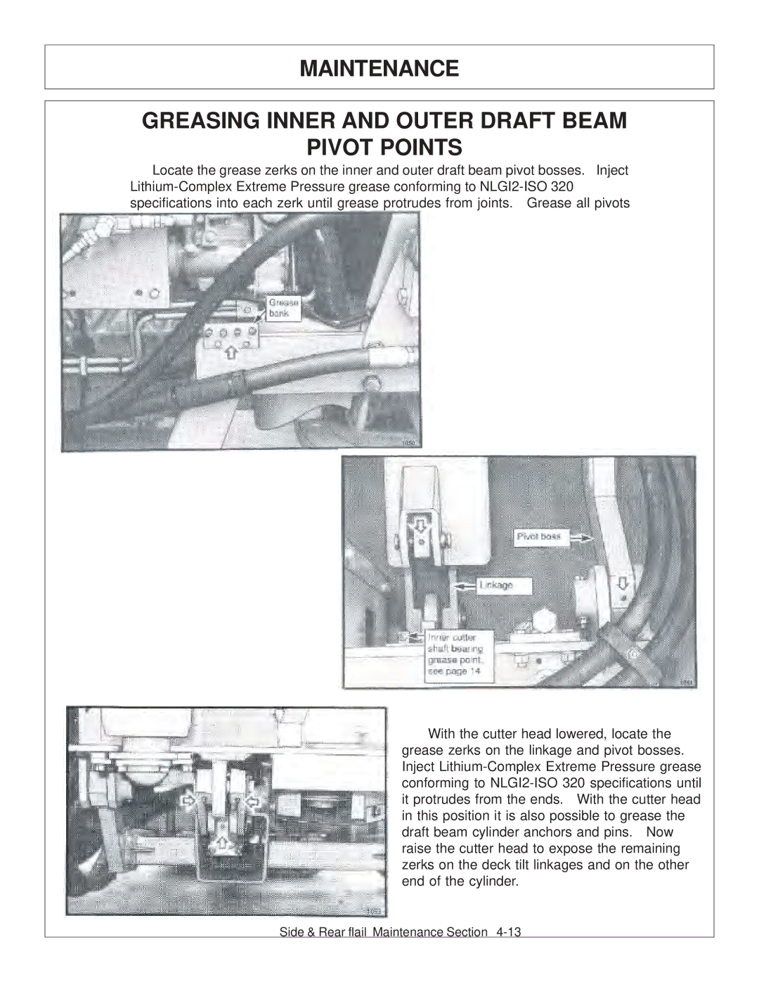 Tiger JD 5093E, JD 5083E, JD 5101E manual Maintenance Greasing Inner and Outer Draft Beam Pivot Points 