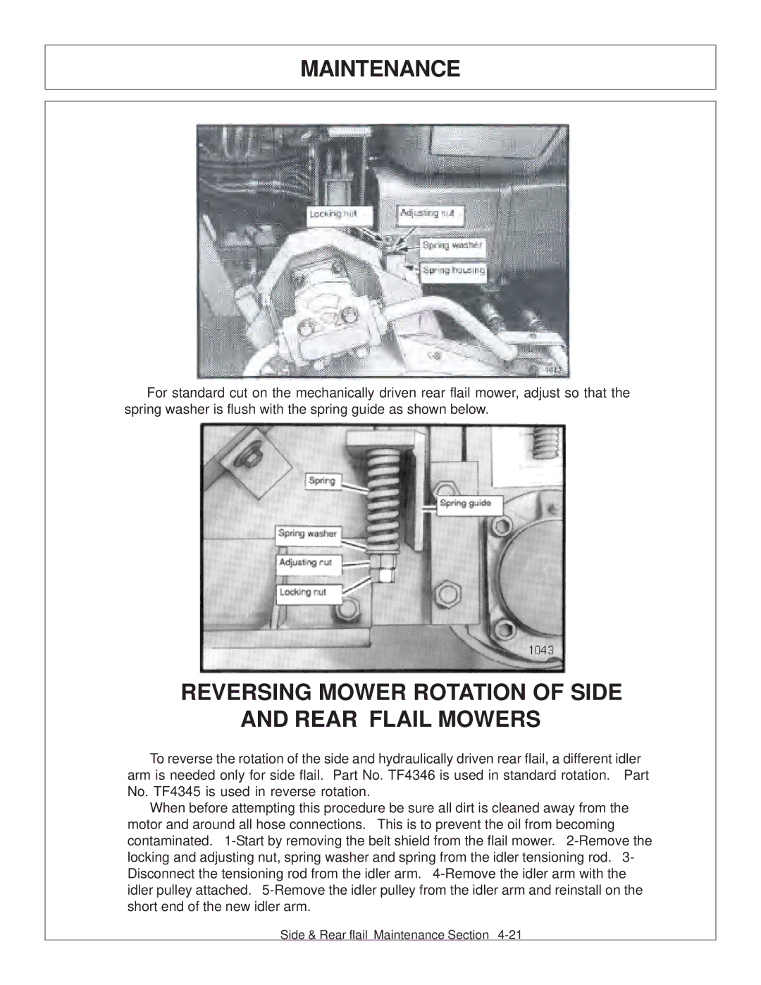 Tiger JD 5101E, JD 5083E, JD 5093E manual Maintenance, Reversing Mower Rotation of Side Rear Flail Mowers 
