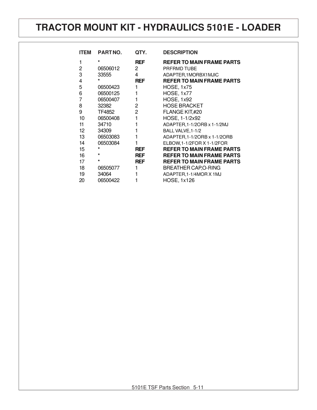 Tiger JD 5083E, JD 5101E, JD 5093E manual Refer to Main Frame Parts 