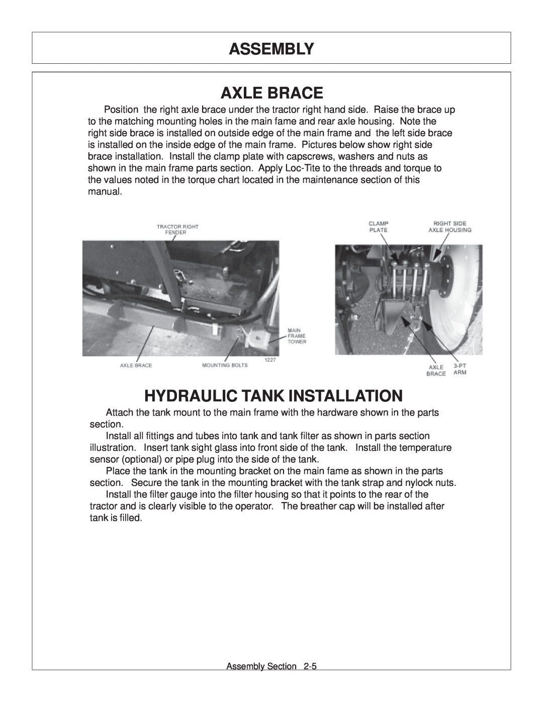 Tiger JD 5093E, JD 5083E, JD 5101E manual Assembly Axle Brace, Hydraulic Tank Installation 