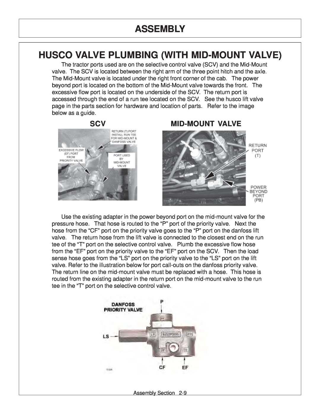 Tiger JD 5083E, JD 5101E, JD 5093E manual Assembly Husco Valve Plumbing With Mid-Mount Valve 