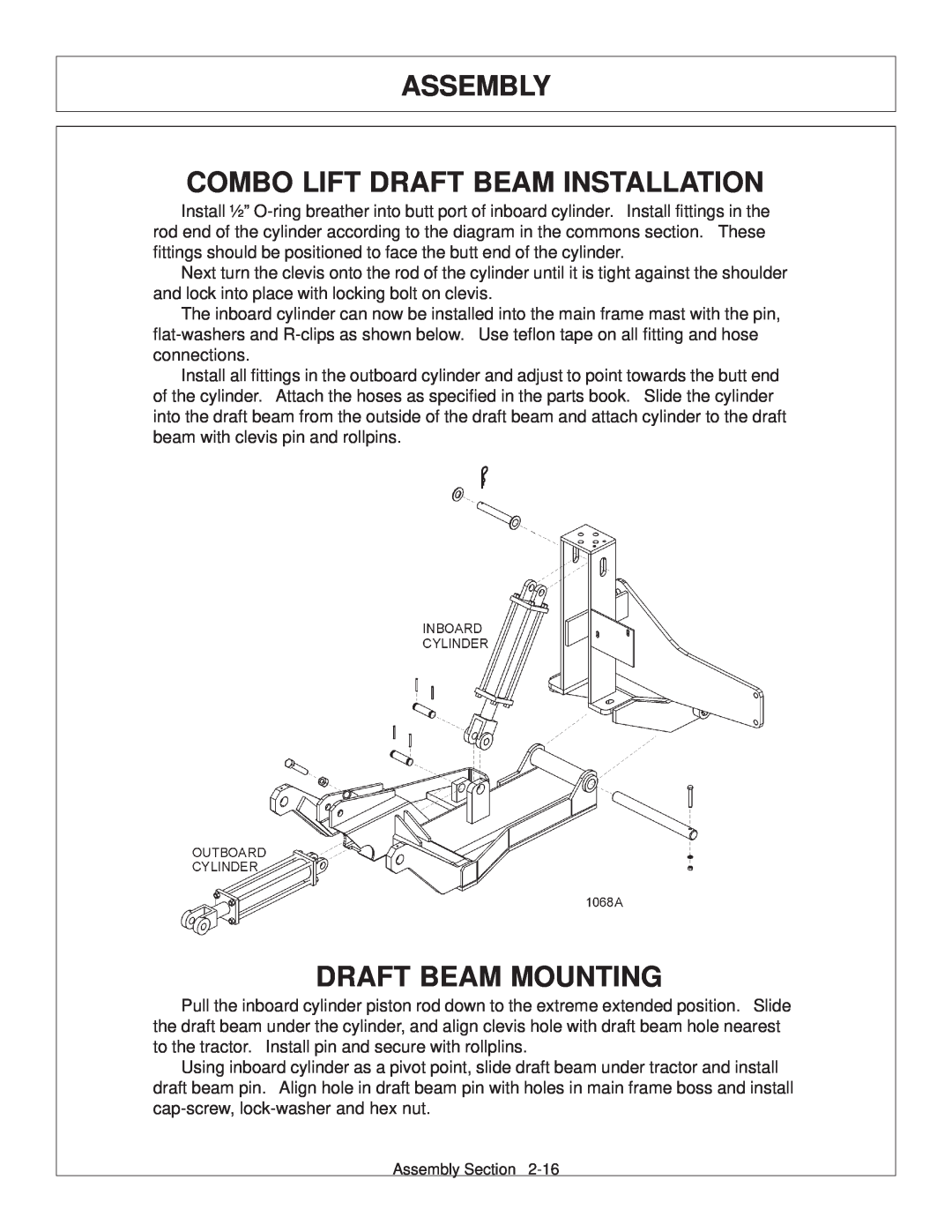 Tiger JD 5101E, JD 5083E, JD 5093E manual Combo Lift Draft Beam Installation, Draft Beam Mounting, Assembly 