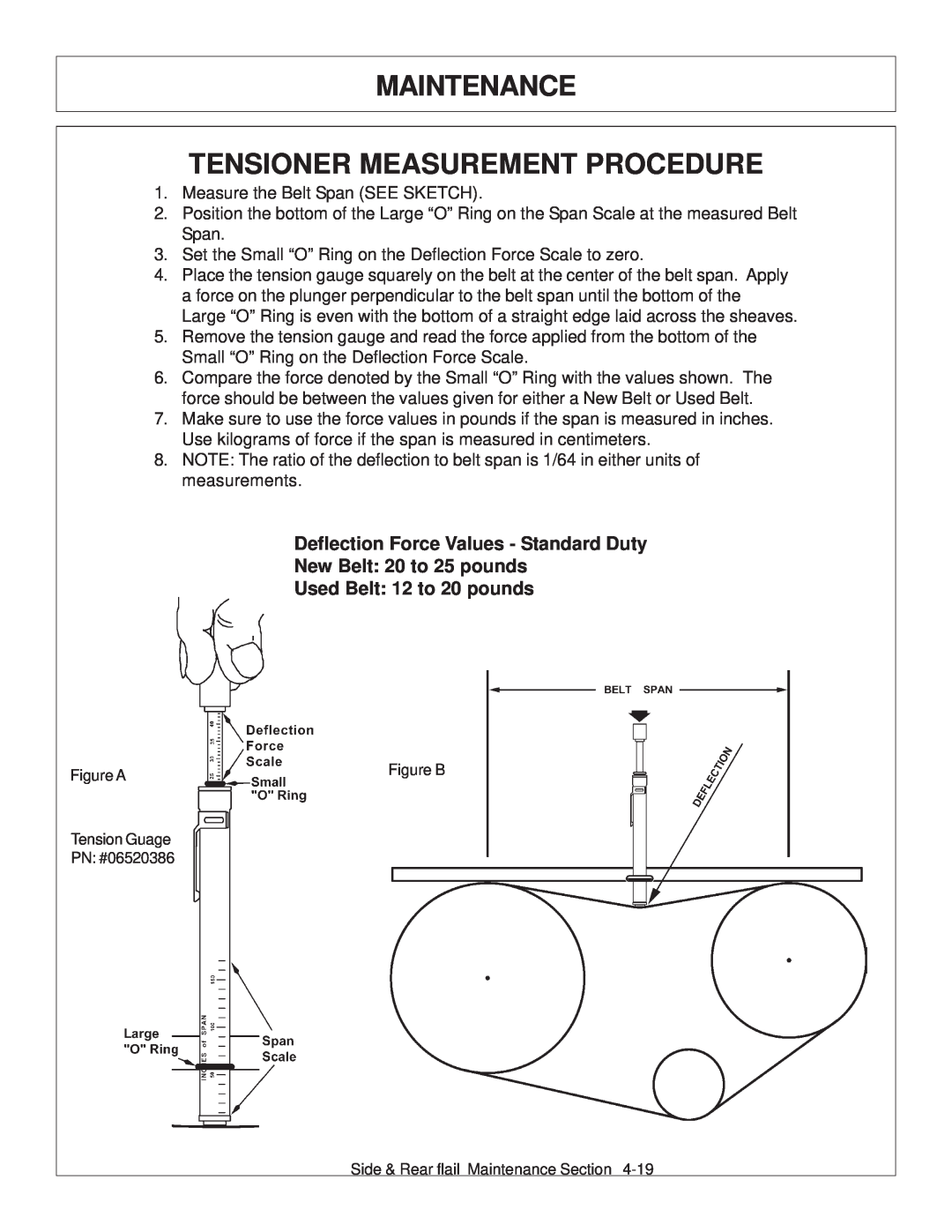 Tiger JD 5093E, JD 5083E, JD 5101E manual Maintenance Tensioner Measurement Procedure, Used Belt 12 to 20 pounds 