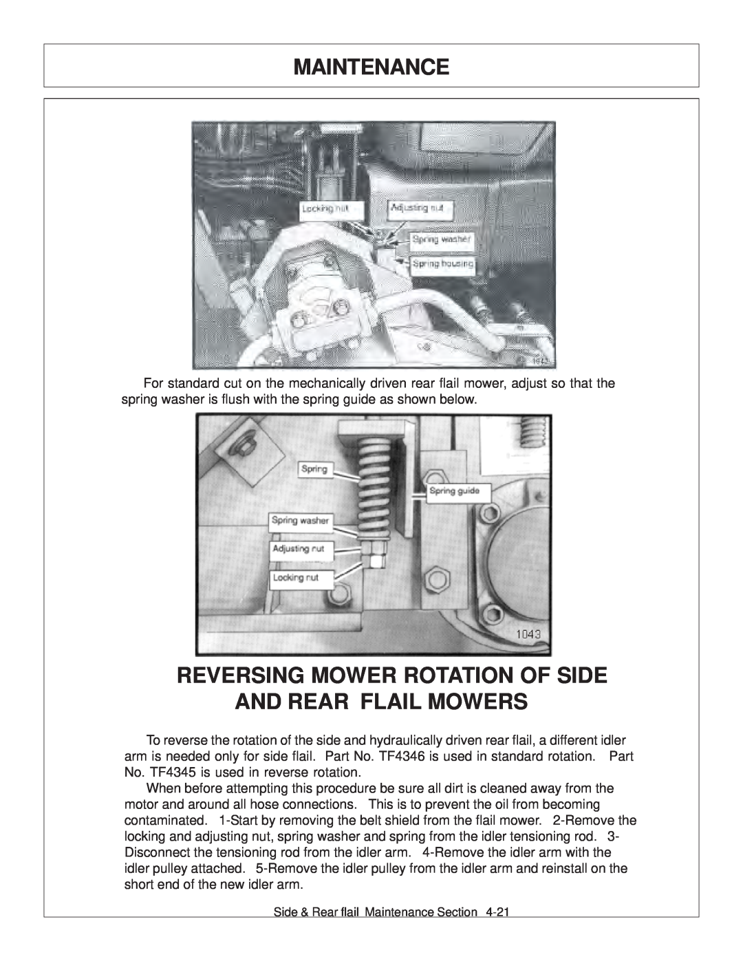 Tiger JD 5101E, JD 5083E, JD 5093E manual Reversing Mower Rotation Of Side And Rear Flail Mowers, Maintenance 