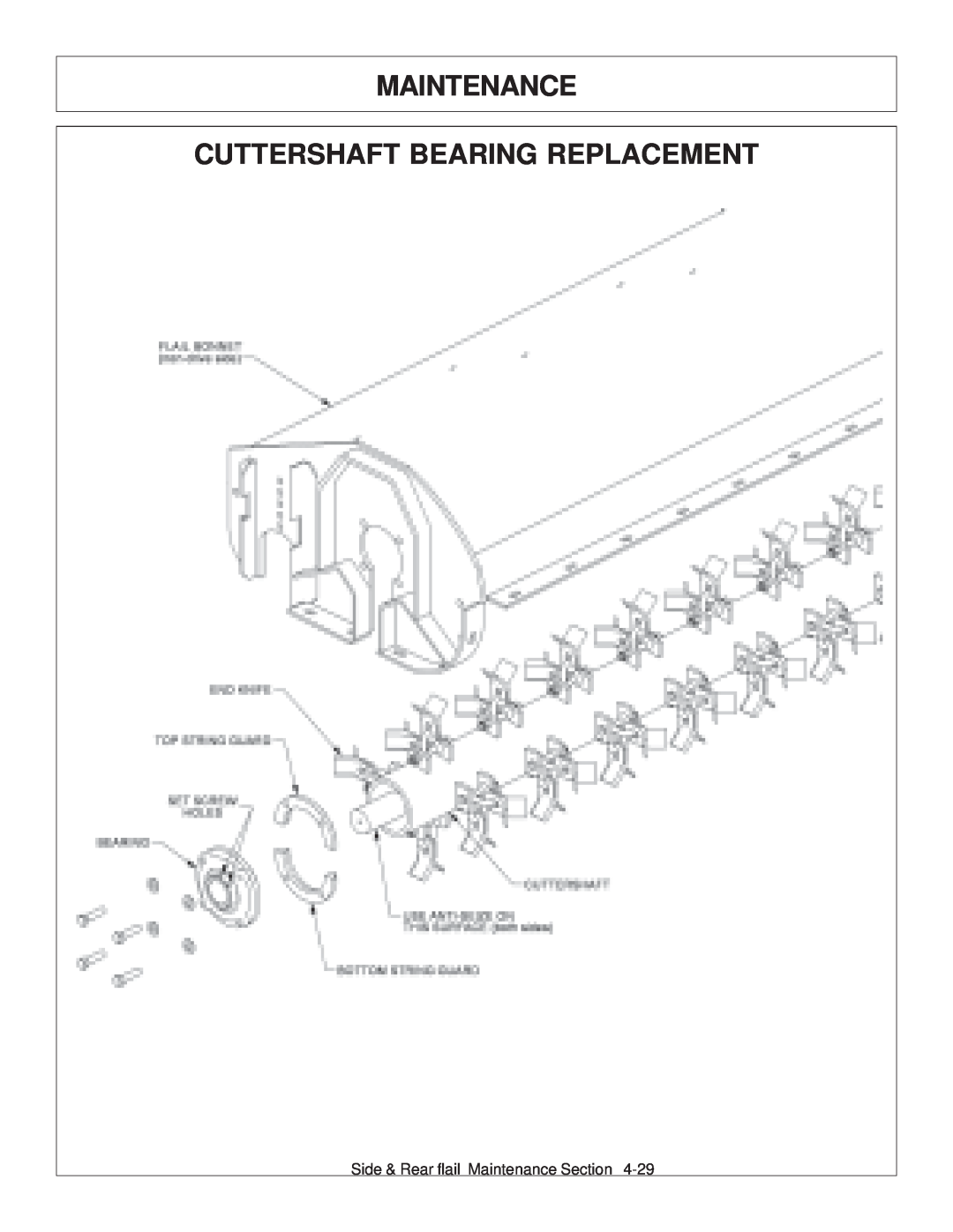 Tiger JD 5083E, JD 5101E, JD 5093E manual Maintenance Cuttershaft Bearing Replacement, Side & Rear flail Maintenance Section 