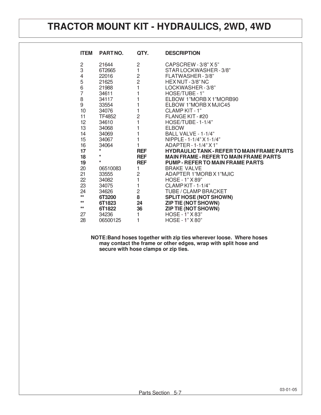 Tiger JD 62-6420 Hydraulic Tank Refer to Main Frame Parts, Main Frame Refer to Main Frame Parts, Split Hose not Shown 