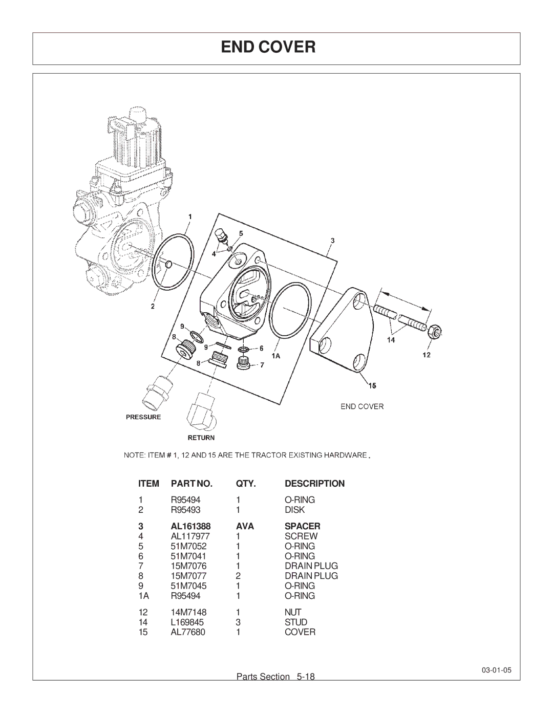 Tiger JD 62-6420 manual END Cover, AVA Spacer 