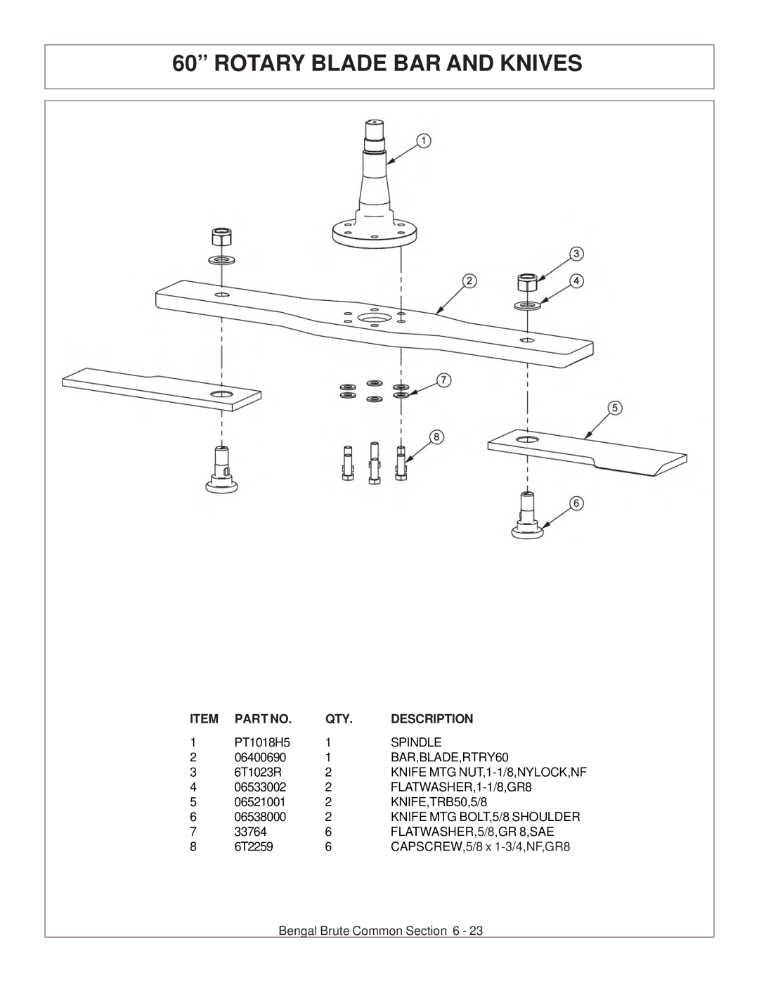 Tiger JD 62-6420 manual Spindle 