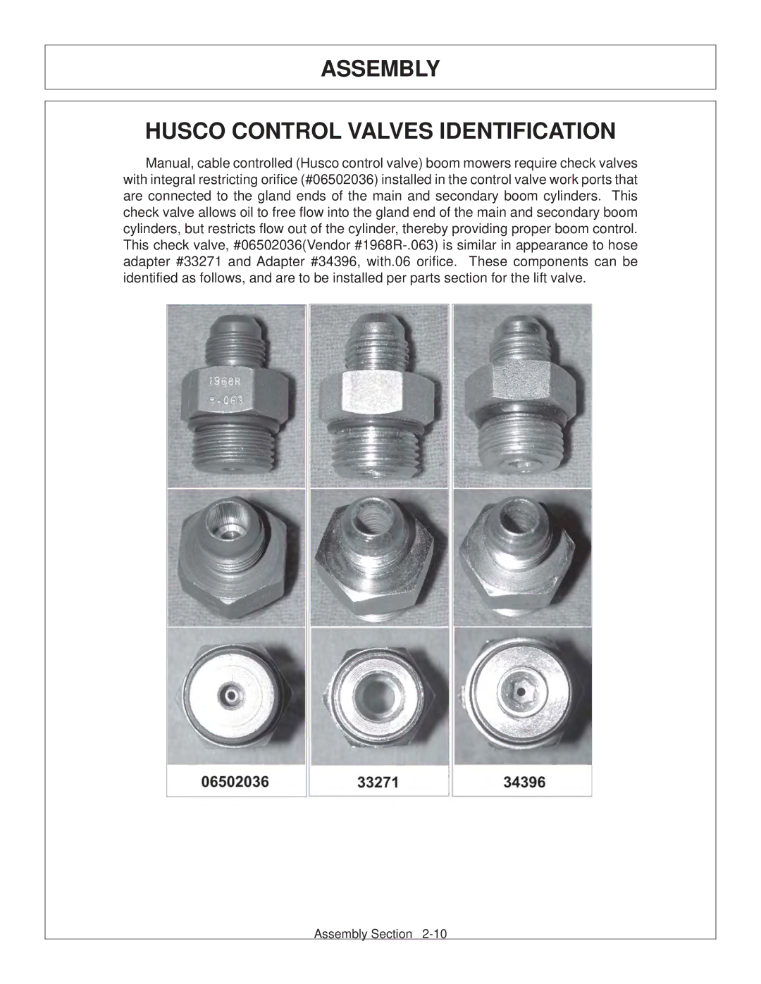 Tiger JD 62-6420 manual Assembly Husco Control Valves Identification 