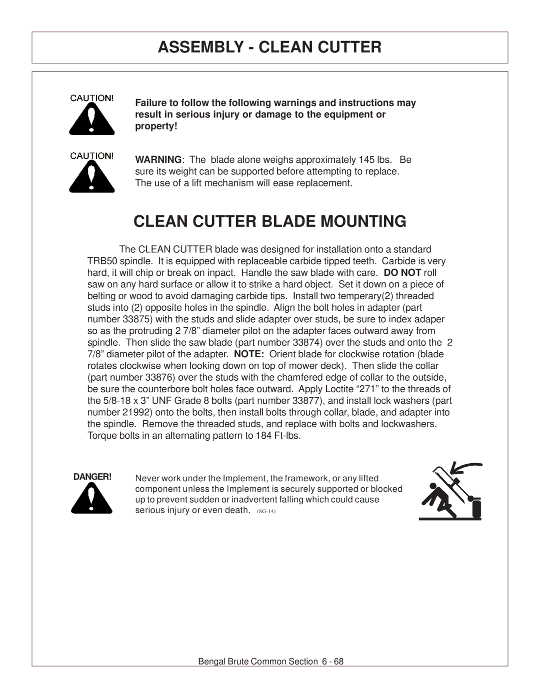 Tiger JD 62-6420 manual Assembly Clean Cutter, Clean Cutter Blade Mounting 