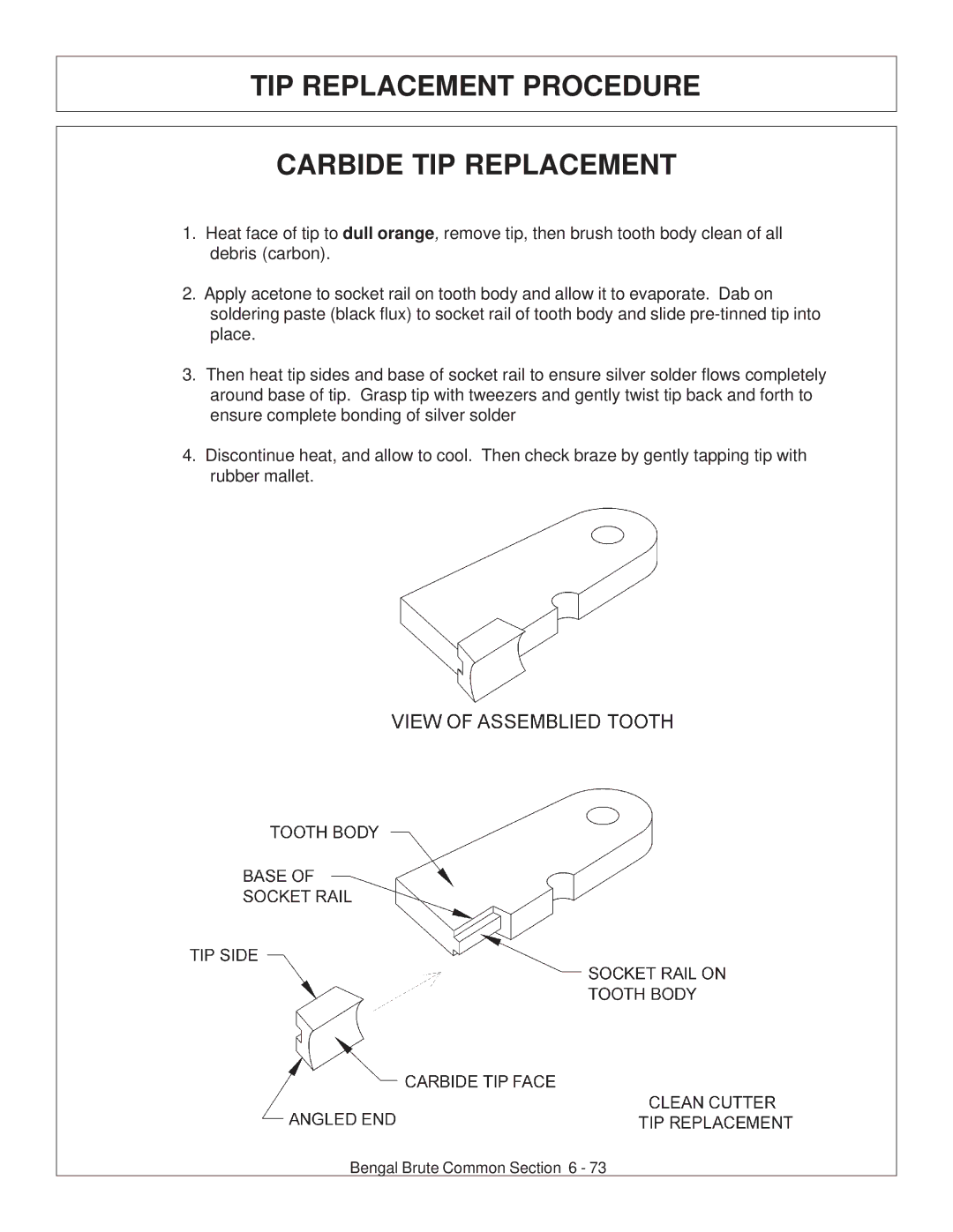 Tiger JD 62-6420 manual TIP Replacement Procedure Carbide TIP Replacement 