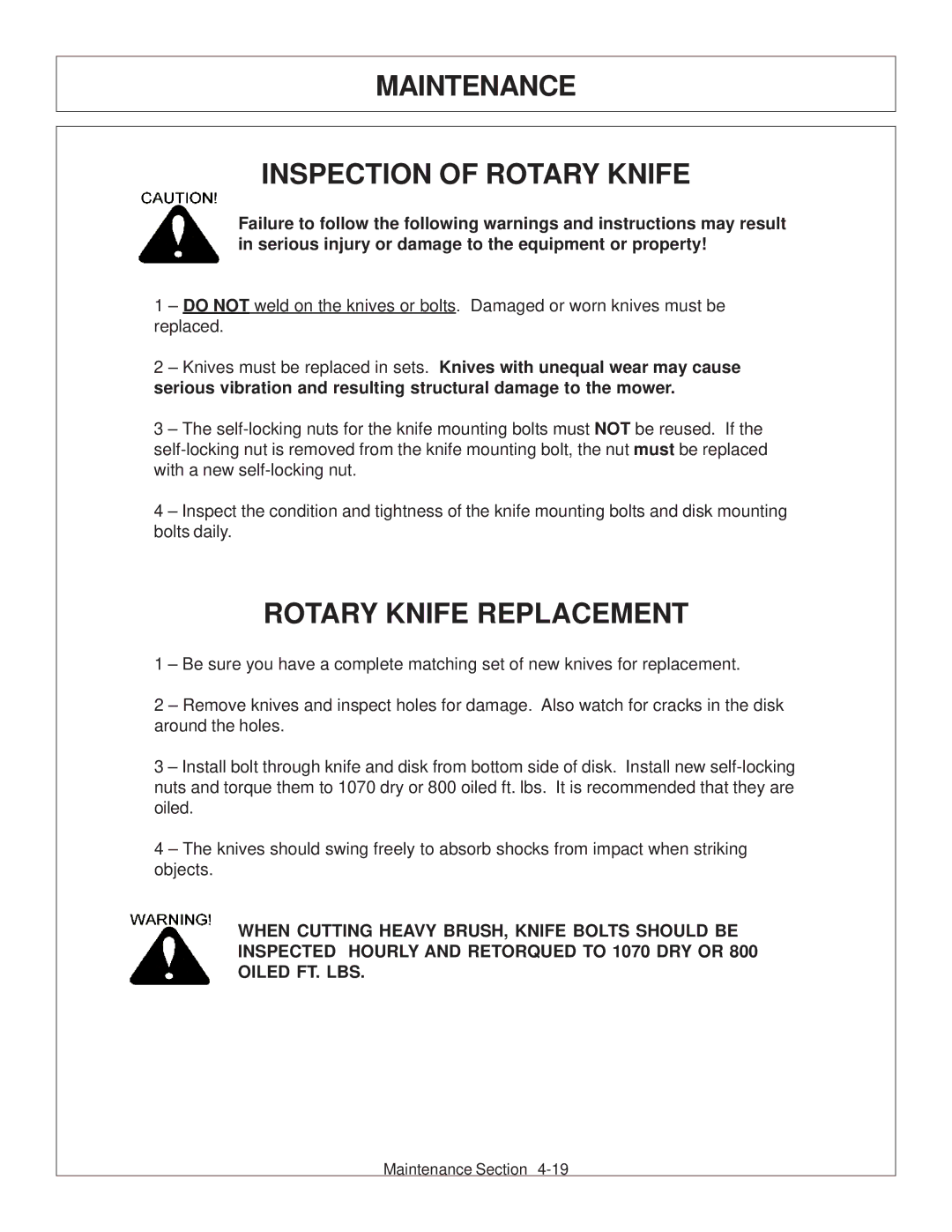 Tiger JD 62-6420 manual Maintenance Inspection of Rotary Knife, Rotary Knife Replacement 