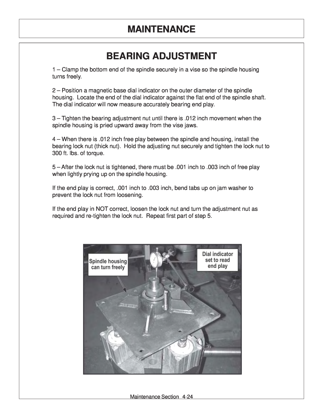 Tiger JD 62-6420 manual Maintenance Bearing Adjustment 