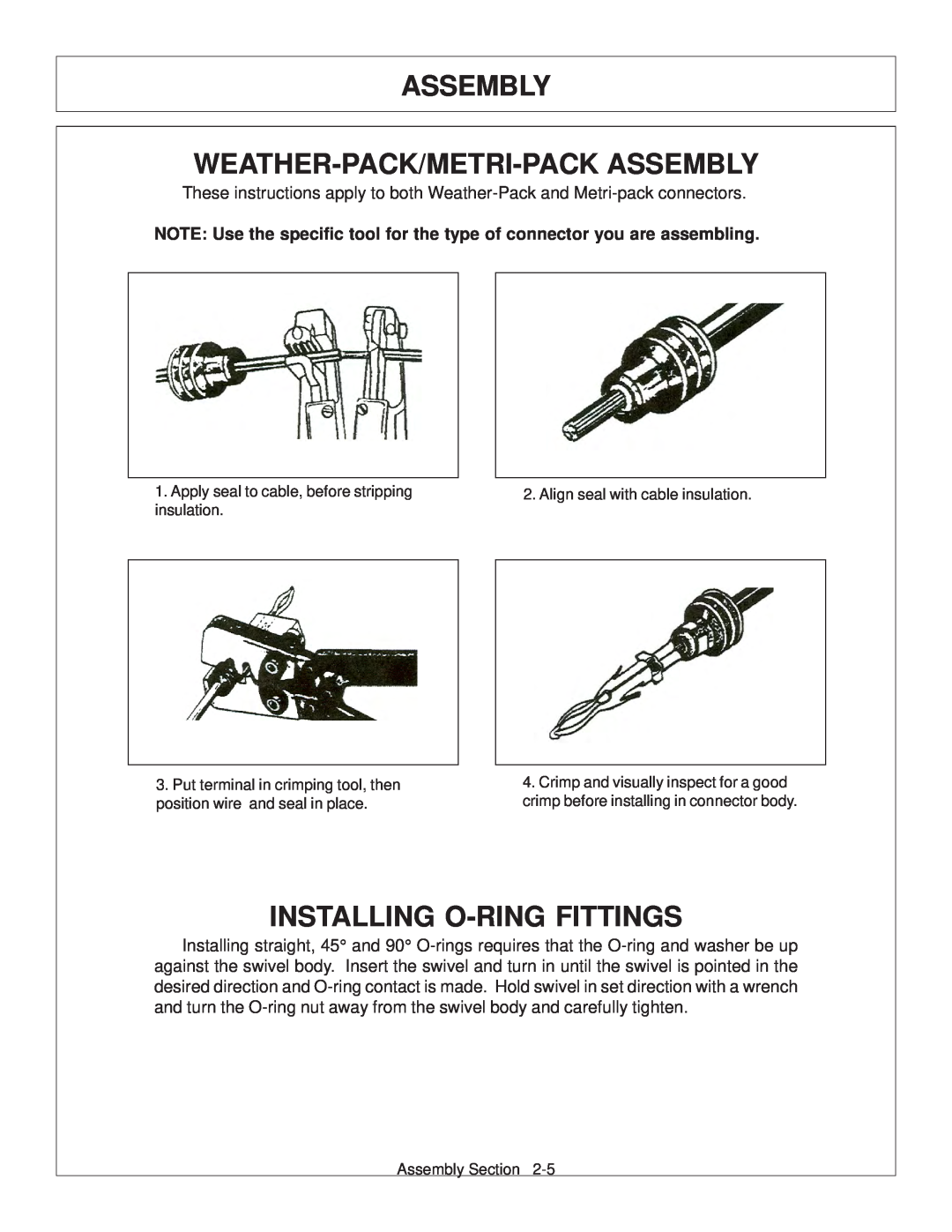 Tiger JD 62-6420 manual Assembly Weather-Pack/Metri-Pack Assembly, Installing O-Ring Fittings 