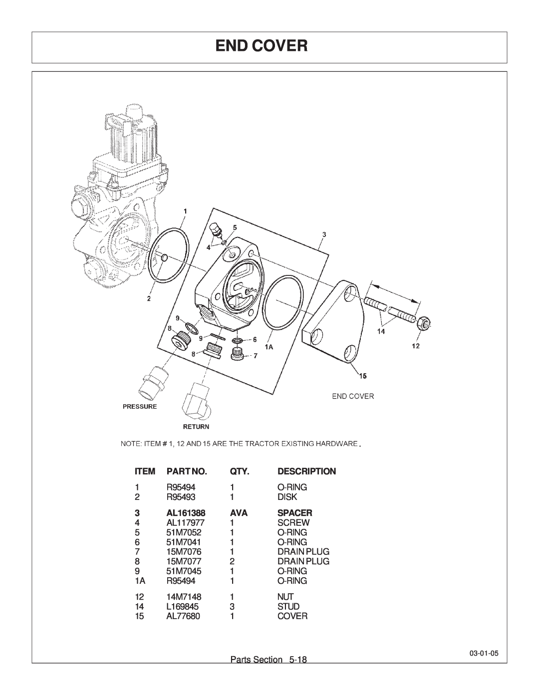 Tiger JD 62-6420 manual End Cover, Description, AL161388, Spacer 