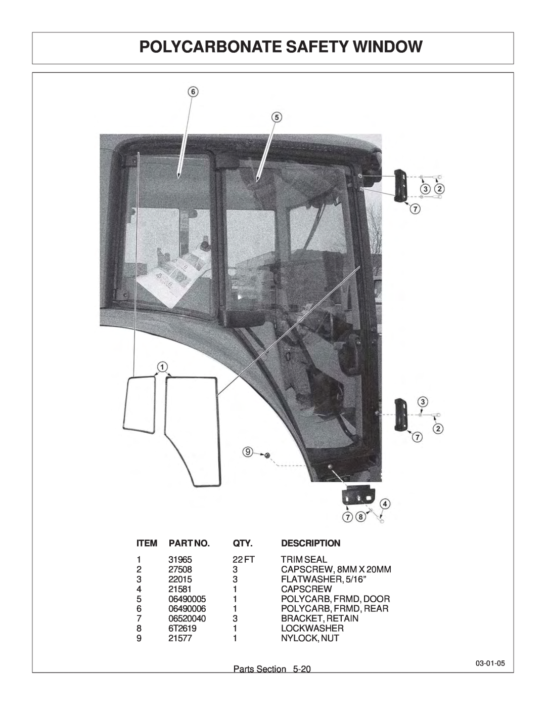 Tiger JD 62-6420 manual Polycarbonate Safety Window, Description 