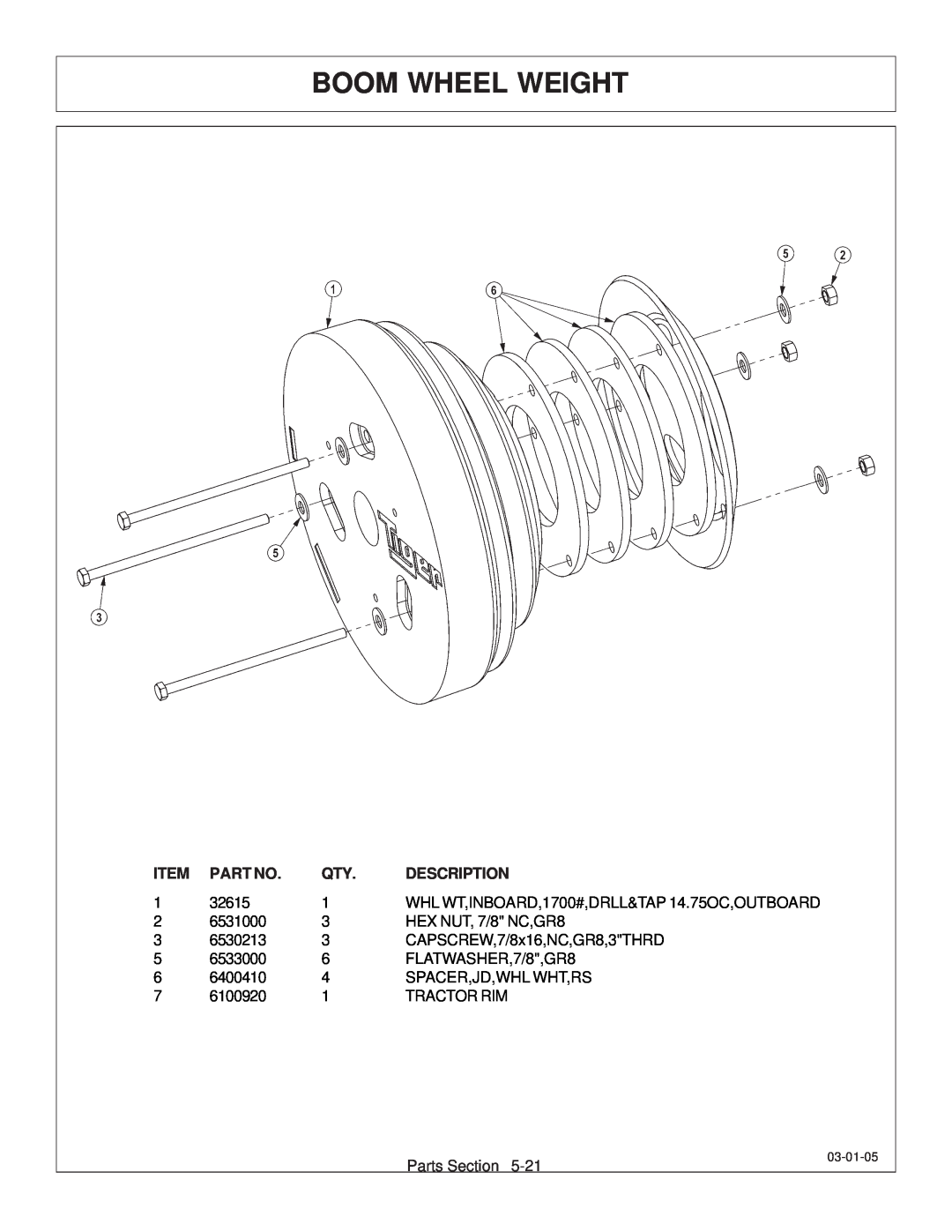 Tiger JD 62-6420 manual Boom Wheel Weight, Description 