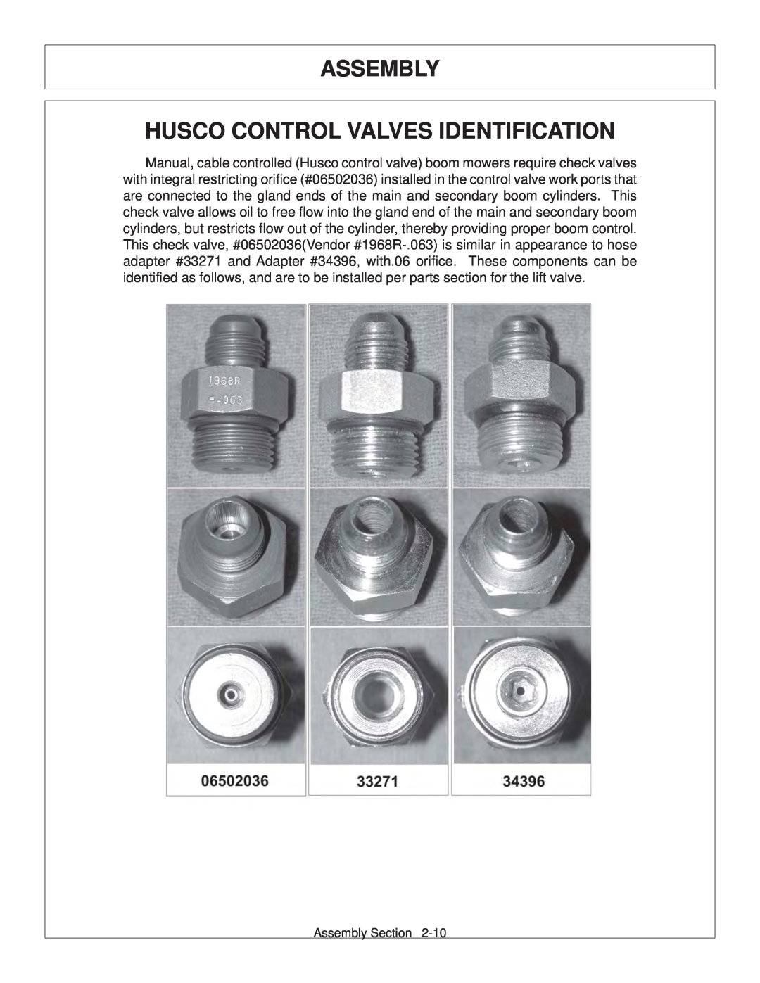 Tiger JD 62-6420 manual Assembly Husco Control Valves Identification 