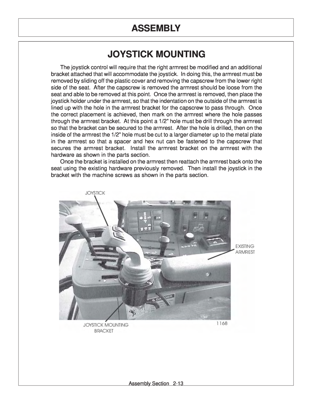 Tiger JD 62-6420 manual Assembly Joystick Mounting 