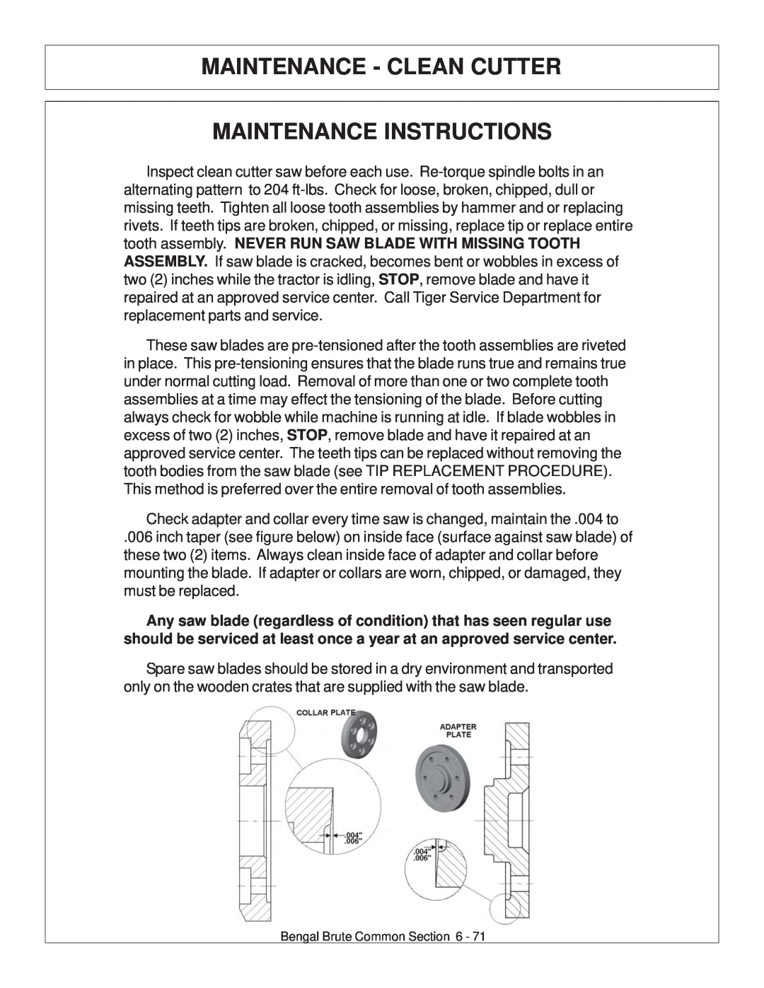 Tiger JD 62-6420 manual Maintenance - Clean Cutter Maintenance Instructions 