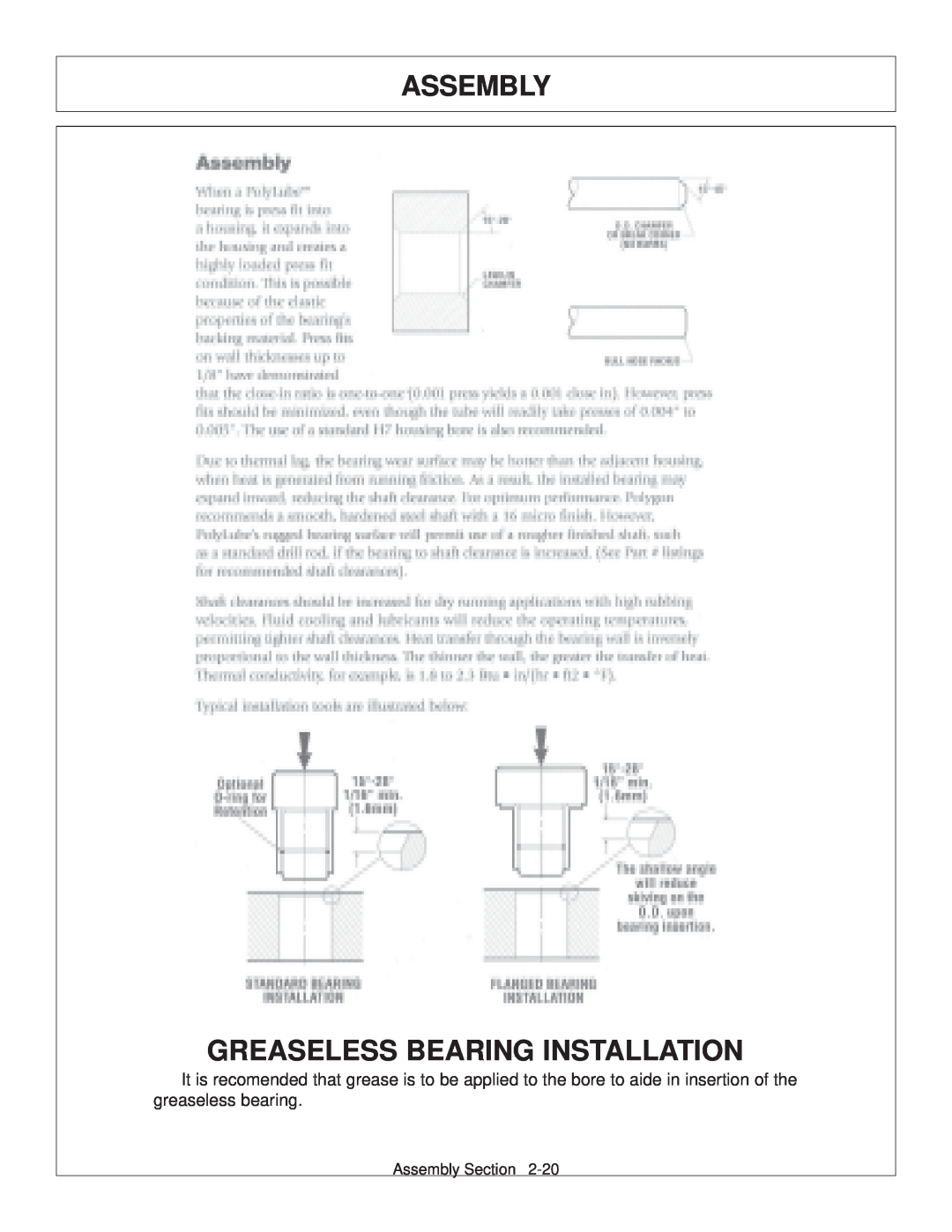 Tiger JD 62-6420 manual Greaseless Bearing Installation, Assembly 