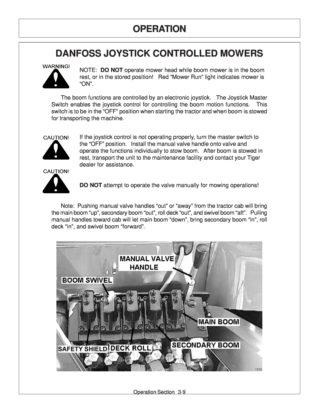 Tiger JD 62-6420 manual Operation Danfoss Joystick Controlled Mowers, Main Control Switch Box 