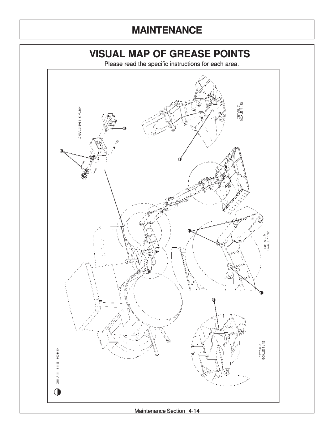 Tiger JD 62-6420 manual Maintenance Visual Map Of Grease Points, Please read the specific instructions for each area 