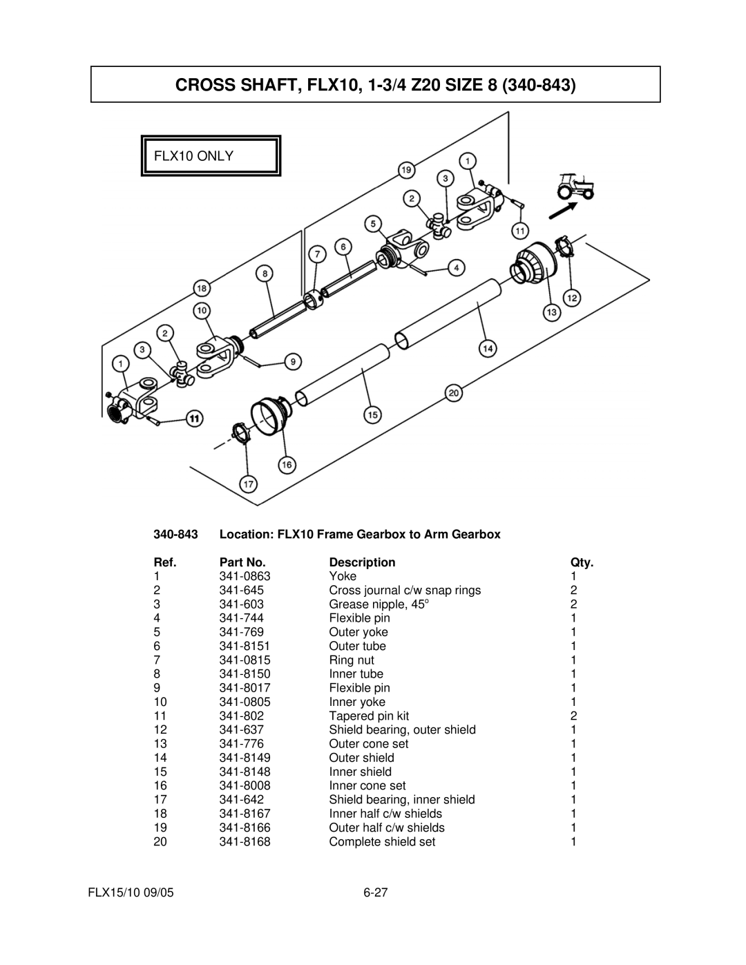 Tiger Mowers FLX15 manual Cross SHAFT, FLX10, 1-3/4 Z20 Size 8, FLX10 only 