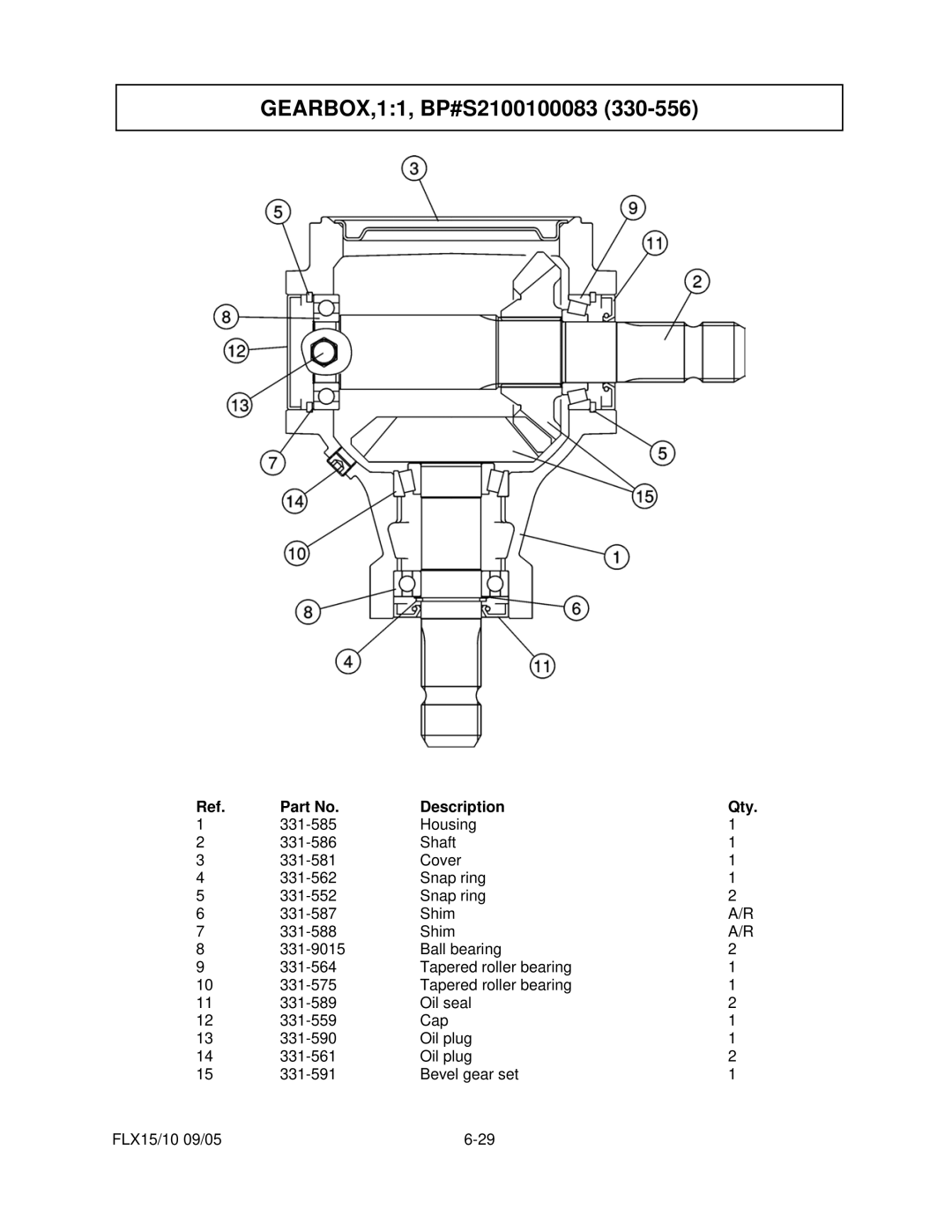 Tiger Mowers FLX15, FLX10 manual GEARBOX,11, BP#S2100100083 