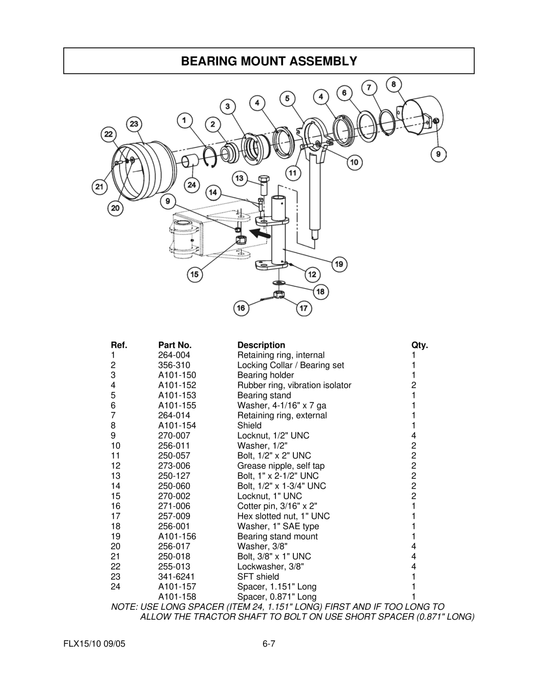 Tiger Mowers FLX15, FLX10 manual Bearing Mount Assembly 