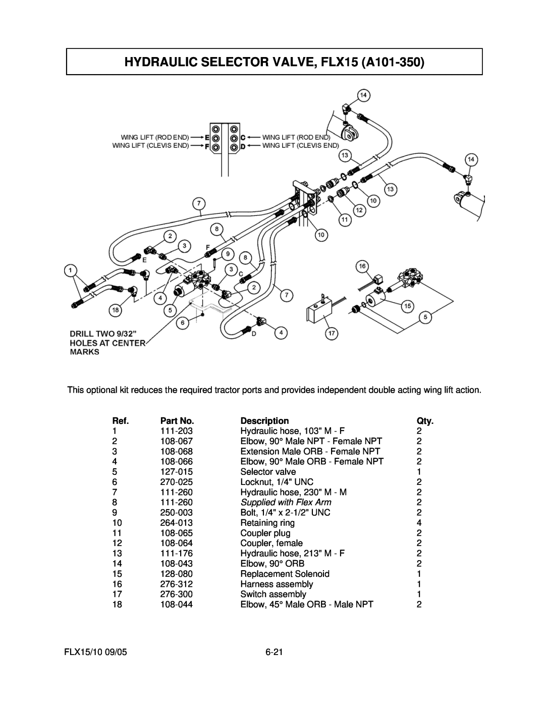 Tiger Mowers FLX10 manual HYDRAULIC SELECTOR VALVE, FLX15 A101-350, Part No, Description 
