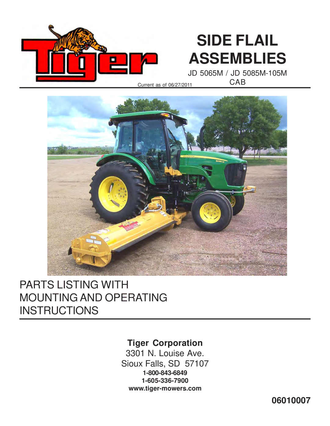 Tiger Mowers JD 5085M-105M, JD 5065M manual Side Flail Assemblies 