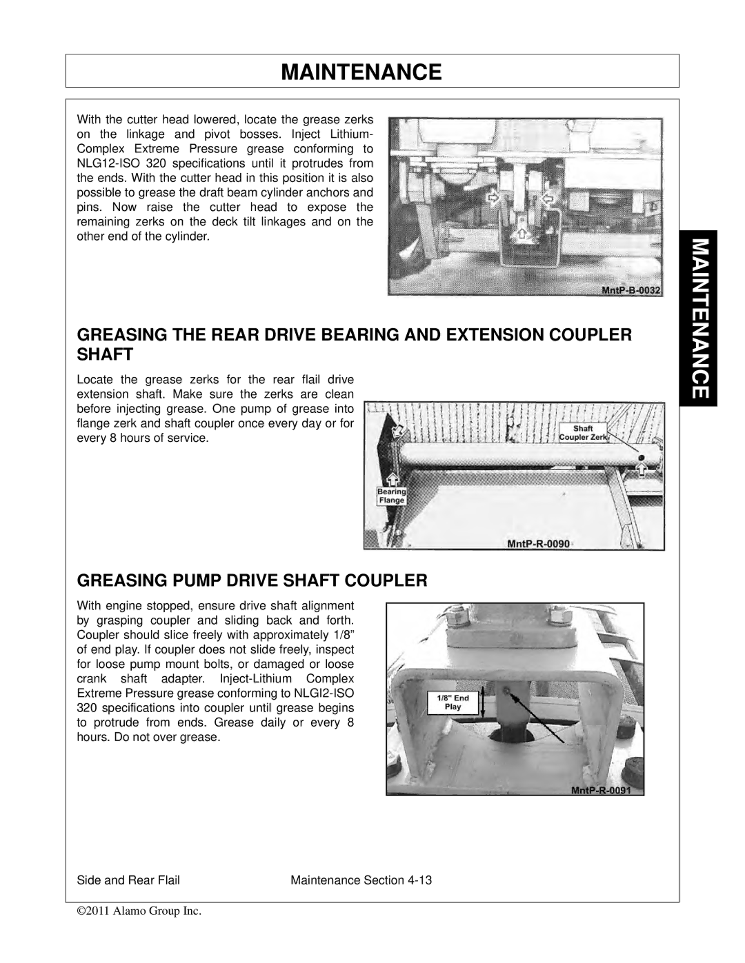 Tiger Mowers JD 5085M-105M Greasing the Rear Drive Bearing and Extension Coupler Shaft, Greasing Pump Drive Shaft Coupler 