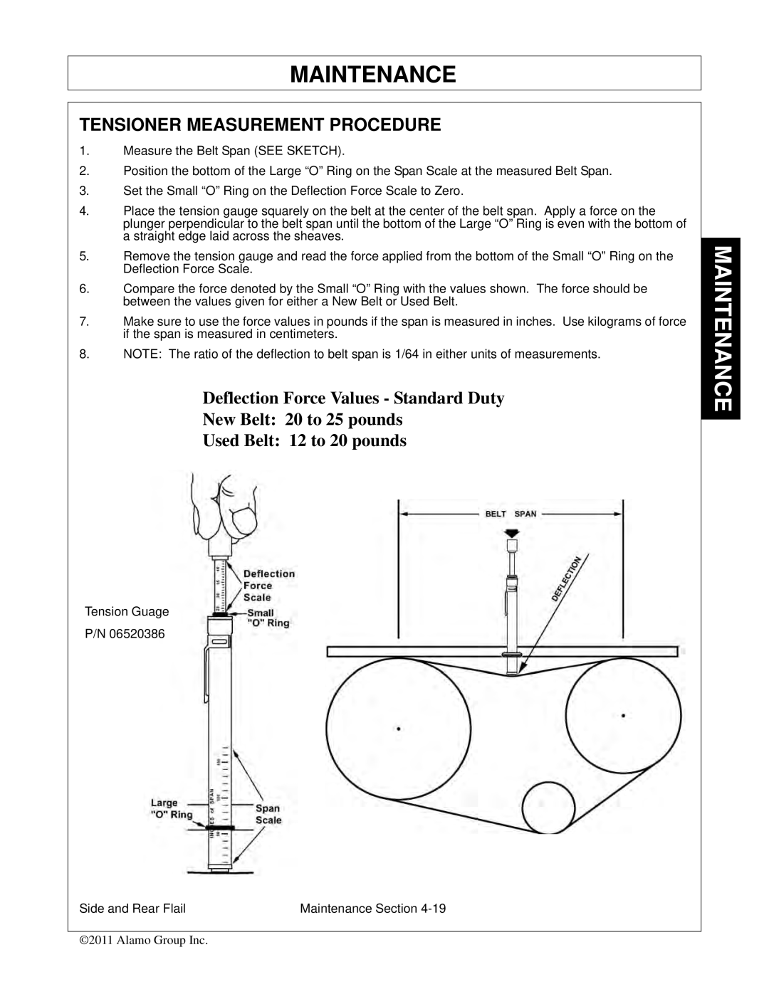 Tiger Mowers JD 5085M-105M, JD 5065M manual Tensioner Measurement Procedure 