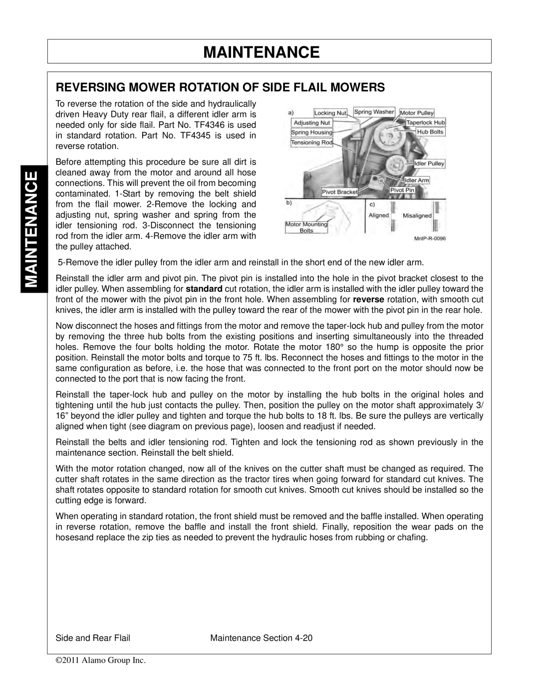 Tiger Mowers JD 5065M, JD 5085M-105M manual Reversing Mower Rotation of Side Flail Mowers 