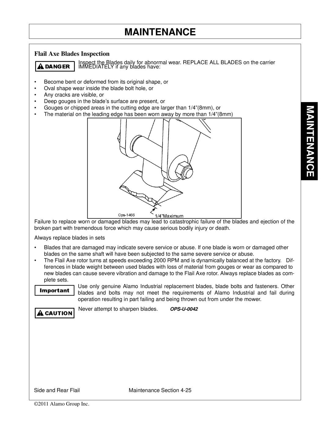 Tiger Mowers JD 5085M-105M, JD 5065M manual Flail Axe Blades Inspection 