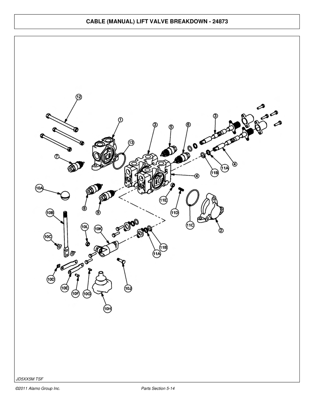 Tiger Mowers JD 5065M, JD 5085M-105M manual Cable Manual Lift Valve Breakdown 