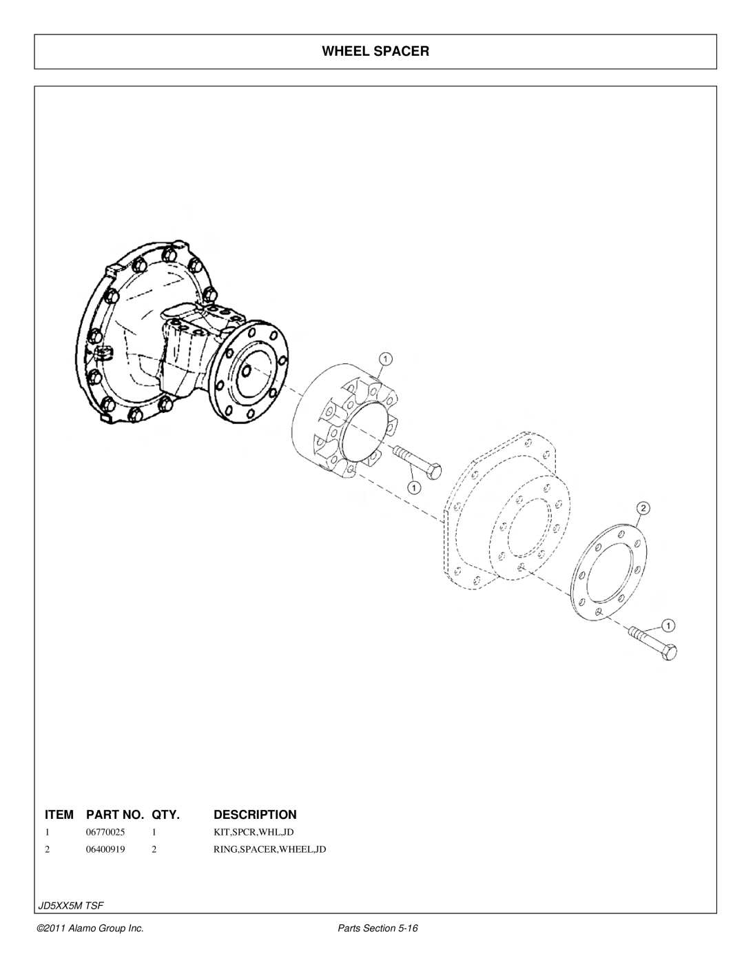 Tiger Mowers JD 5065M, JD 5085M-105M manual Wheel Spacer 