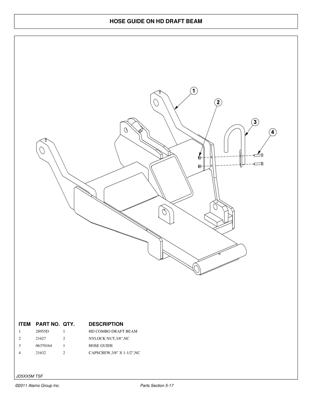 Tiger Mowers JD 5085M-105M, JD 5065M manual Hose Guide on HD Draft Beam 