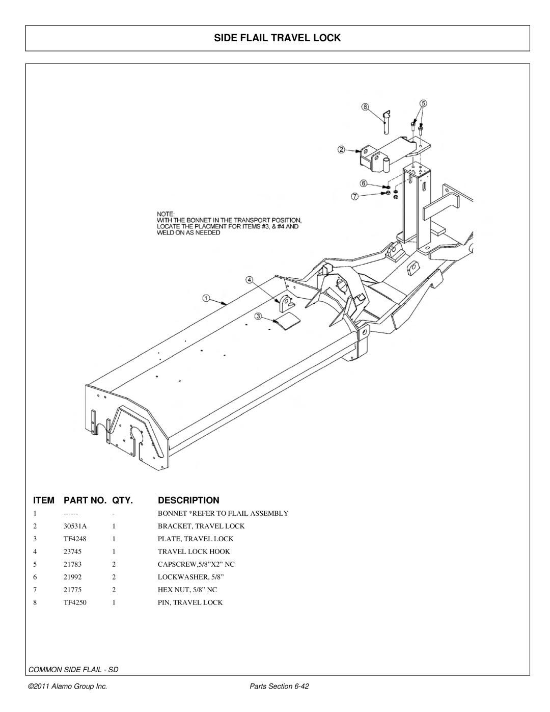 Tiger Mowers JD 5065M, JD 5085M-105M manual Side Flail Travel Lock 