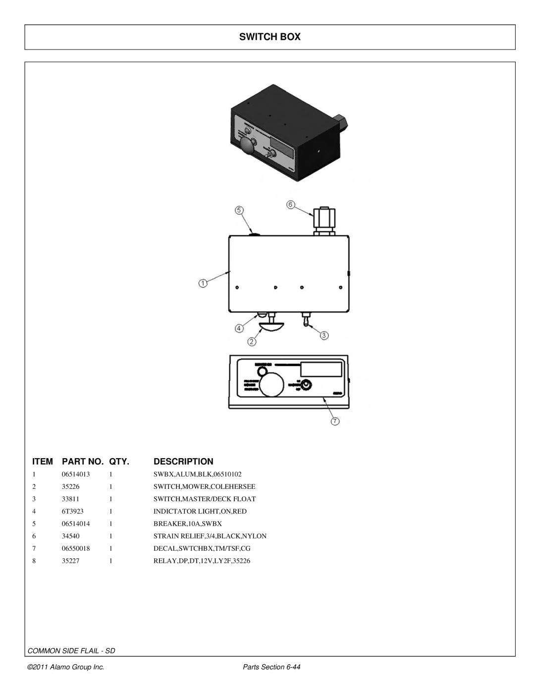 Tiger Mowers JD 5065M, JD 5085M-105M manual Switch BOX 