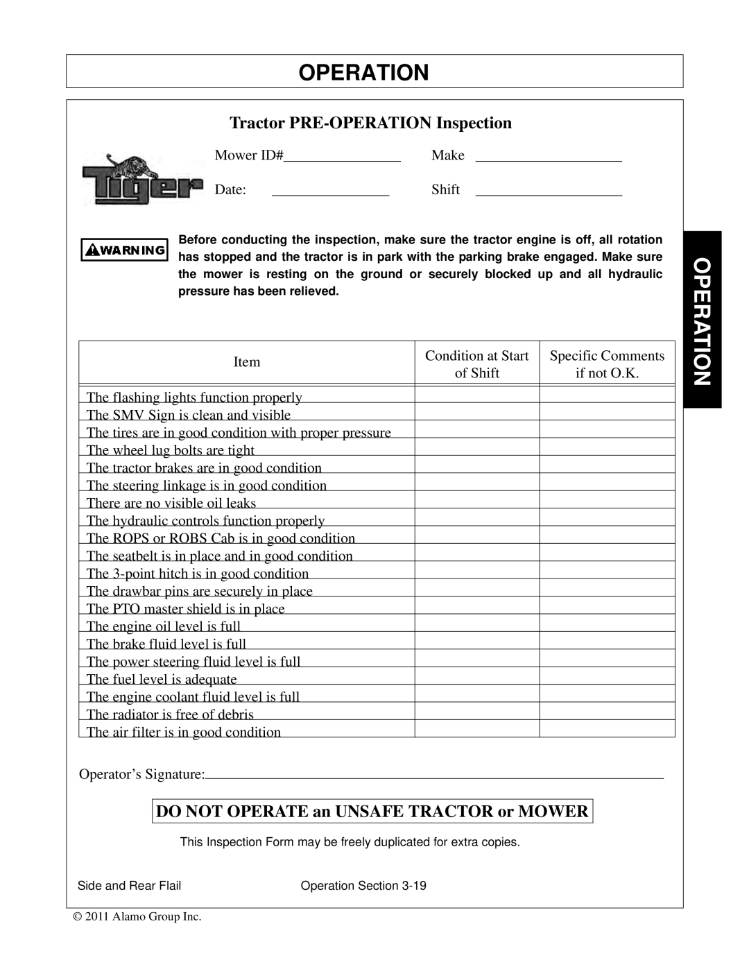 Tiger Mowers JD 5085M-105M, JD 5065M manual Tractor PRE-OPERATION Inspection 