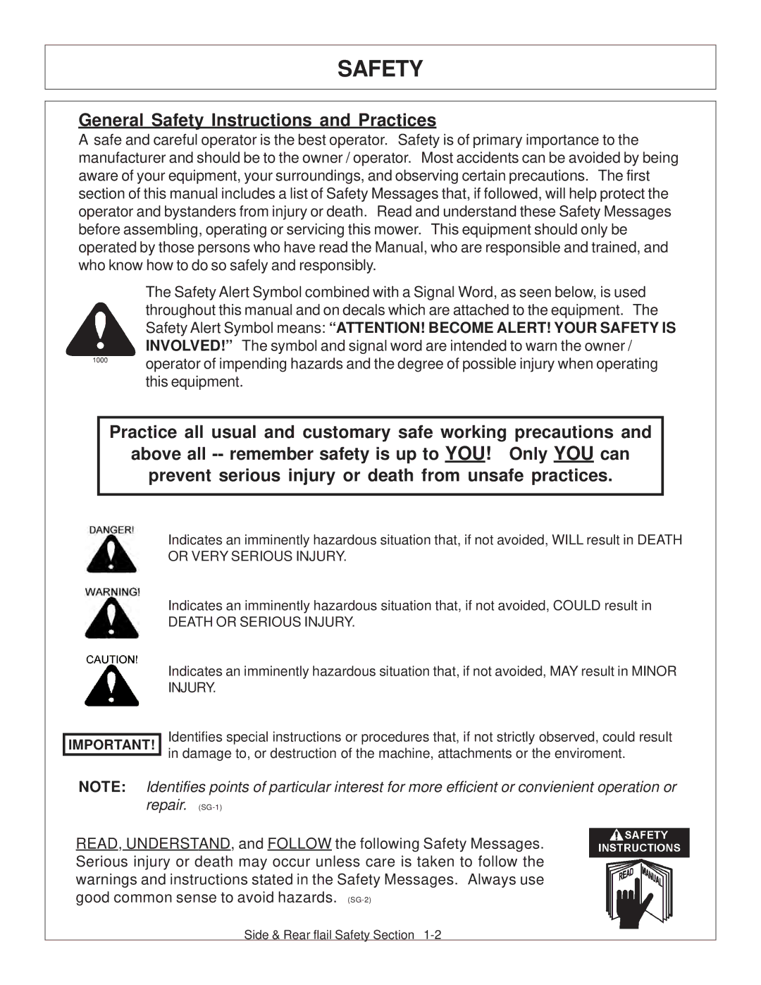 Tiger Mowers JD 5065M, JD 5085M-105M manual General Safety Instructions and Practices 